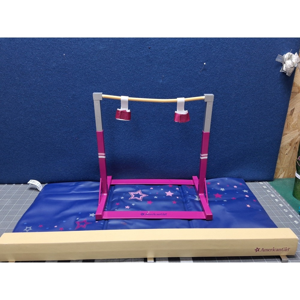 American Girl Gymnastics Set Pink Bar Blue Star Mat Tan Balance Beam F7732